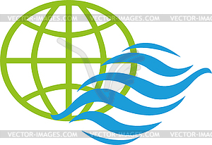 Earth globe and water waves, energy logo - vector clip art