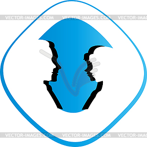 Two faces, heads, man, woman, logo - vector image