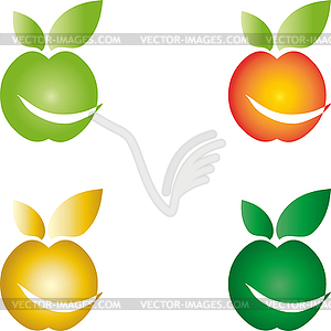 Apple with smile, collection, button - vector clipart