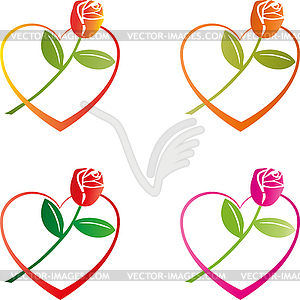 Heart and flower, rose, collection - vector image