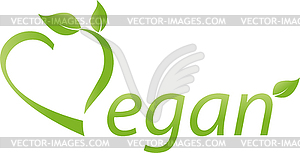 Vegetarian symbol with leaves, vegan, heart, logo - vector clipart