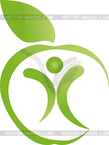 Person and apple, food, health, logo - vector clip art