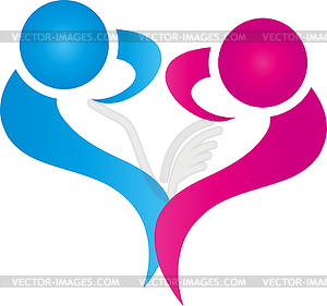 Two persons as heart, couple, heart, logo - vector clip art