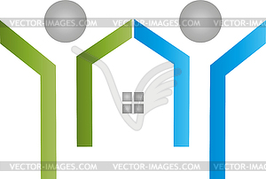 Two persons as a house, real estate, logo - vector image