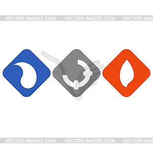 Fire, flame, water drops, installer, plumber, logo - vector clip art