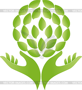 Руки, листья, натуропат, садовник, логотип - векторизованное изображение клипарта