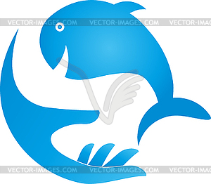 Hand, whale, fish, animal, logo - vector image