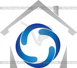 Дом, четыре капли, сантехник, логотип - рисунок в векторе