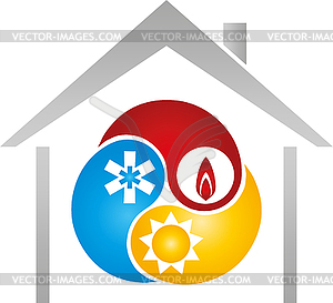 House, Sun, Snow, Flame, Installer Logo - vector clip art