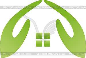 Hands, house, real estate, estate agent, logo - vector clipart