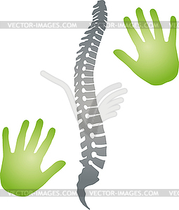 Позвоночник, руки, ортопедия, физиотерапия, массаж, логотип - векторный эскиз