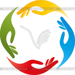 Four hands, team, family, logo - royalty-free vector image