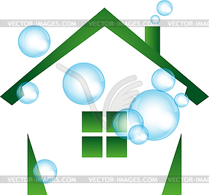 Дом, мыльные пузыри, уборка, клининговая компания, логотип - изображение в векторе