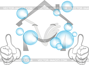 House, soap bubbles, cleaning company, logo - color vector clipart
