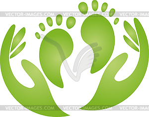 Feet, hands, physiotherapy, massage, foot care, logo - vector clip art