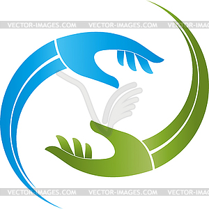 Две руки, помощник, физиотерапия, логотип - векторное изображение клипарта
