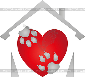 Dog paw, cat's paw, heart, logo - vector clipart