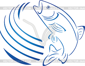 Trout, fish, waves, fishing, logo - vector clipart