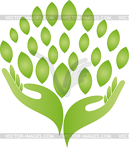 Hands, Leaves, Naturopath, Gardener, Icon, Logo - vector clipart