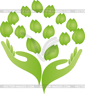 Hands and leaves, Gardener, Naturopath, Logo, Icon - vector image