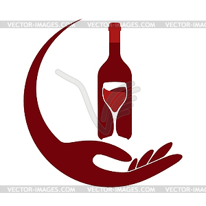 Wine bottle and glass, wine, restaurant, logo, icon - vector image