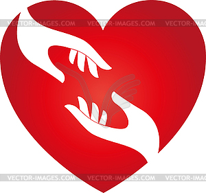 Two hands and heart, helper, nurse, logo - vector clipart