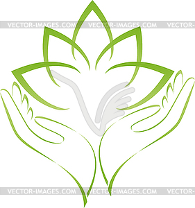 Hands and leaves, wellness, massage, logo - vector clipart