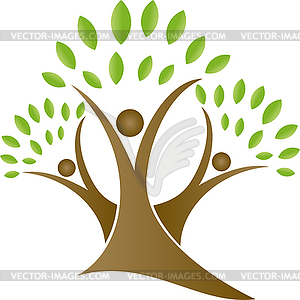 Three persons as trees, nature, gardener, logo - vector image