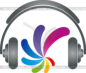 Headphones and spiral in color, headphones, equalizer - vector image