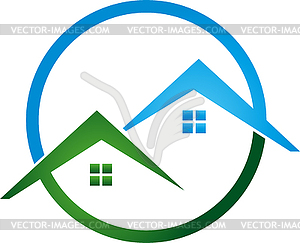 Two houses, roofs, roofers, real estate, logo, icon - vector clipart