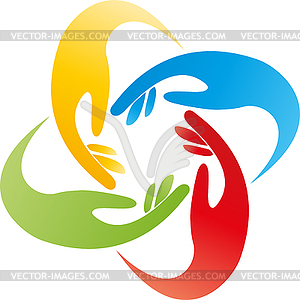 Four hands, team, family, logo - vector image