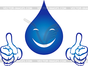 Drops with hands and smile, water drops, logo - vector image