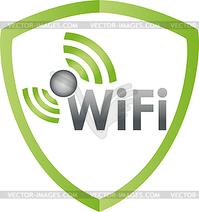 Wi Fi волны, безопасность, щит, интернет, логотип - векторный дизайн