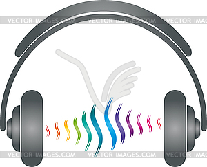 Headphones, waves, equalizer, music, sound, icon - vector image