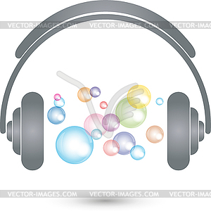 Headphones and soap bubbles, music, sound, logo, icon - vector clipart