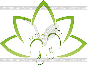 Feet and leaves, massage, foot care, wellness, logo - vector clip art