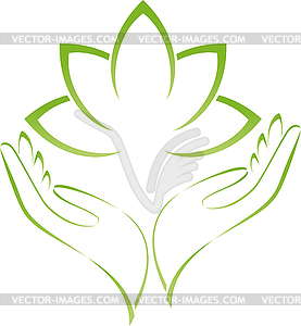 Hands and leaves, wellness, naturopath, logo - stock vector clipart