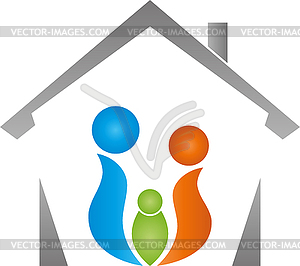 Three people, house, family, team, logo - vector image