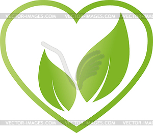 Heart and leaves, plant, wellness, vegan, logo - vector clip art