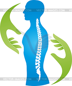 Person, spine, hands, orthopedics, chiropractor, logo - royalty-free vector image
