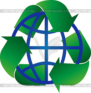 Earth ball, Globe, recycling arrows, recycling, logo - vector image