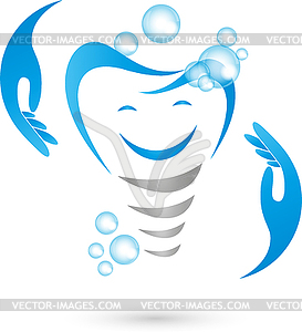 Dental implant with smile, dentist, dental care, logo - vector clipart