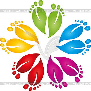 Many feet, foot care, wellness, massage, logo - vector image