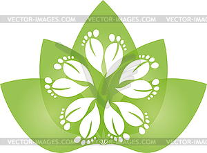 Many feet, leaves, foot care, wellness, logo - vector clipart