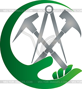 Roofer tools and hand, tools, roofer, logo - vector clipart