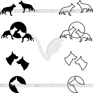 Dogs, wolves, collection, sticker label, logo - vector image