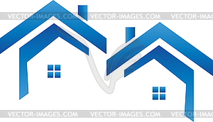 Two houses, roofs, real estate, roofers, logo - vector clipart