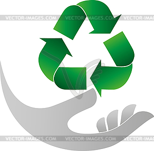 Recycling arrows, recycle sign, hand, logo - vector clip art