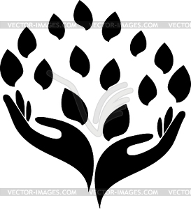 Две руки, листья, дерево, натуропат, логотип - клипарт в векторном виде