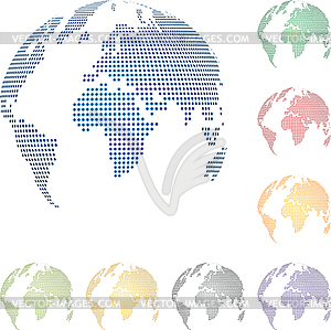 Earth ball, globe, points, collection, world map globe - vector image